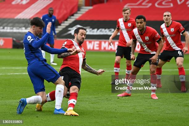 Mason Mount of Chelsea is fouled by Danny Ings of Southampton inside the penalty area, leading to Chelsea being awarded a penalty during the Premier...