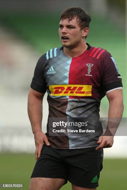 Will Evans of Harlequins during the Gallagher Premiership Rugby match between Harlequins and Sale Sharks at Twickenham Stoop on February 20, 2021 in...