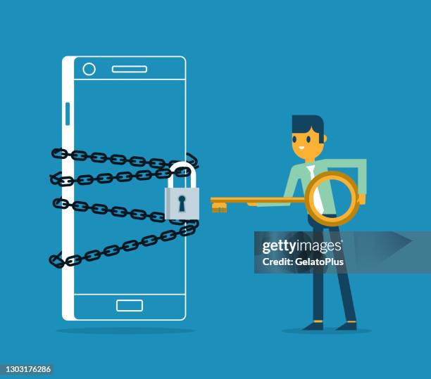 kette und sperre auf handy - betriebssystem stock-grafiken, -clipart, -cartoons und -symbole