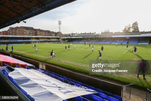 General view of play during the Sky Bet League Two match between Southend United and Bolton Wanderers at Roots Hall on February 20, 2021 in Southend,...