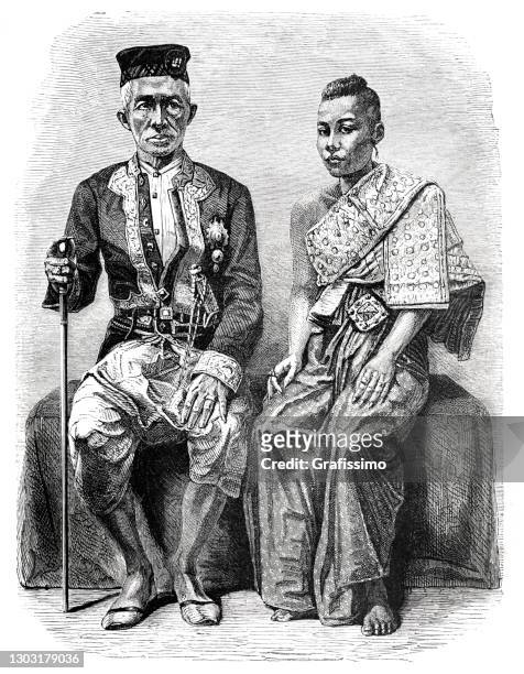 der könig mongkut von siam mit frau 1863 - king of thailand stock-grafiken, -clipart, -cartoons und -symbole
