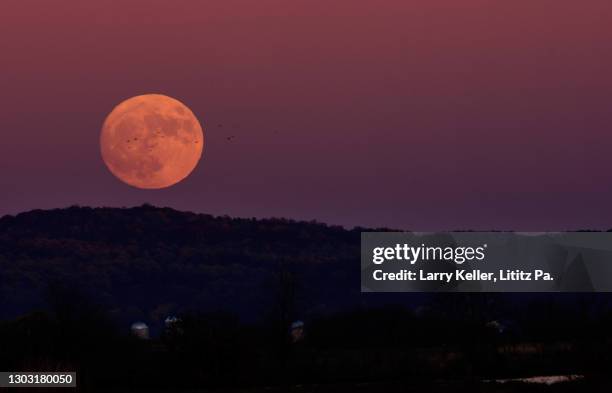 full moon rising over the mountain - supermoon fotografías e imágenes de stock