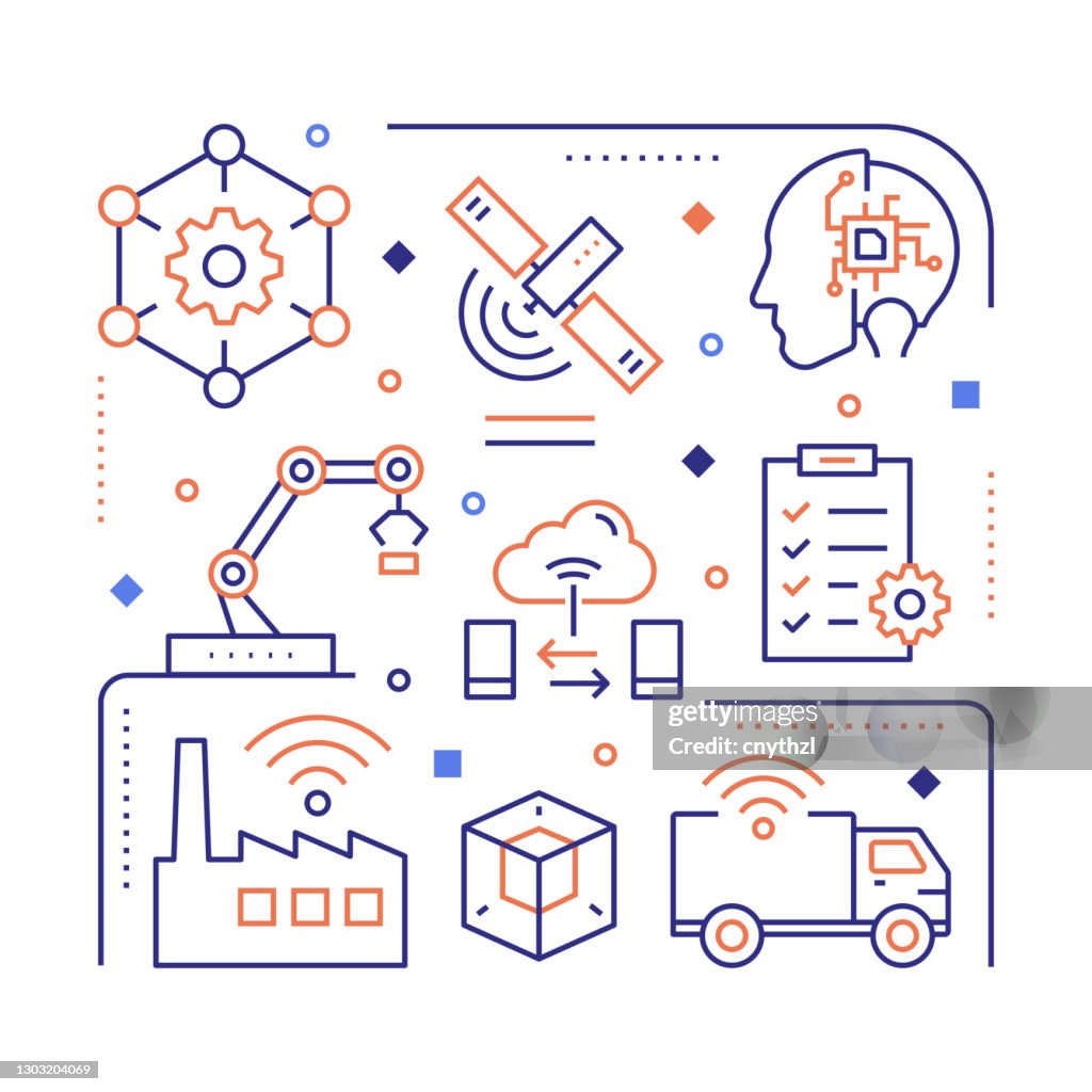 Industria 4.0 Relacionado Modern Linear Design Vector Ilustración para Banner Web, Encabezado del Sitio Web, Folleto, Informe Anual, etc.