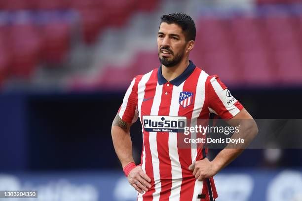 Luis Suarez of Atletico de Madrid reacts during the La Liga Santander match between Atletico de Madrid and Levante UD at Estadio Wanda Metropolitano...