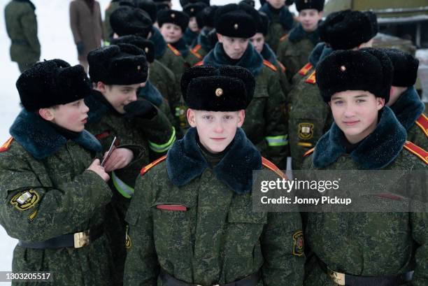 Young cadets walk around Stalin Line as people from across the country come to celebrate the Belarusian Military and defence of the fatherland from...