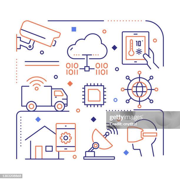 internet of things related modern linear design vector illustration for web banner, website header, brochure, annual report etc. - artificial intelligence car stock illustrations