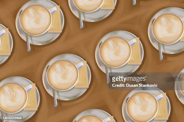 espresso tasse muster - milch von oben stock-grafiken, -clipart, -cartoons und -symbole