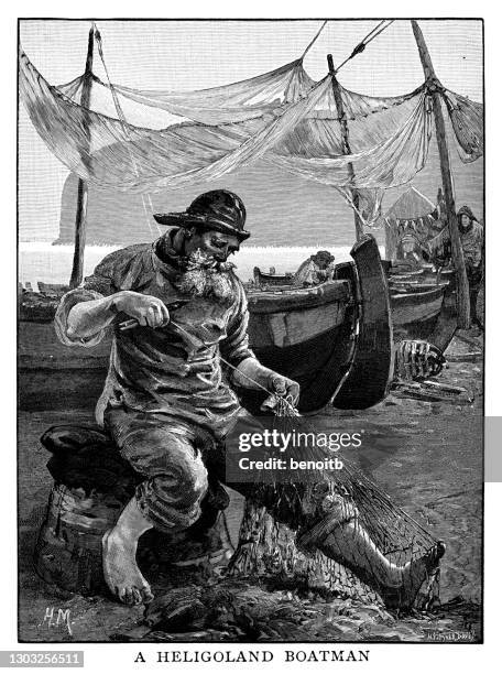 helgoland boatman - north sea stock-grafiken, -clipart, -cartoons und -symbole