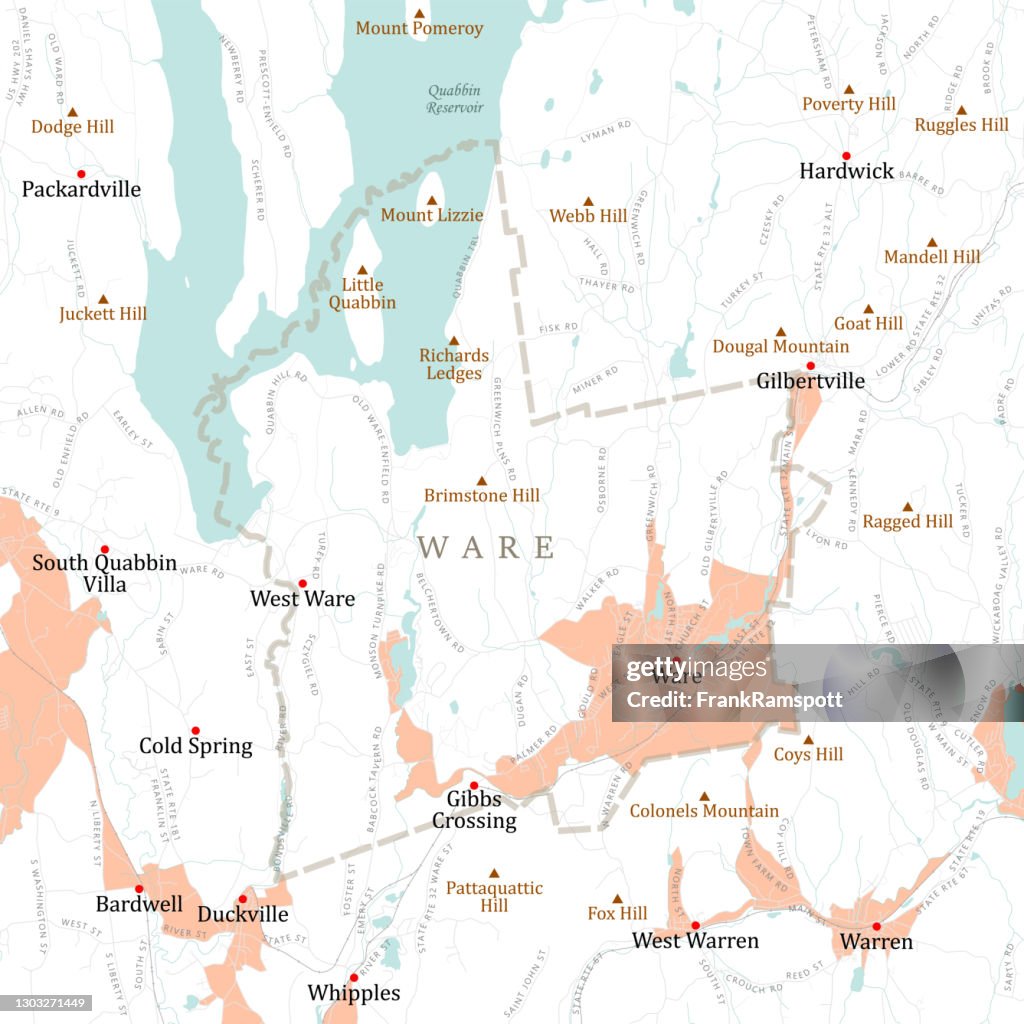 MA Hampshire Ware Vector Road Map