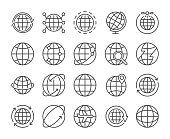 Globe icon. Global communications line icons set. Vector illustration. Editable stroke.