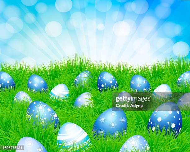 blue easter eggs - easter egg hunt stock illustrations