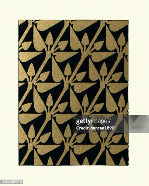 luxury gold and black leaf pattern, design, decorative arts, victorian 1870s, 19th century - arts and crafts movement stock illustrations