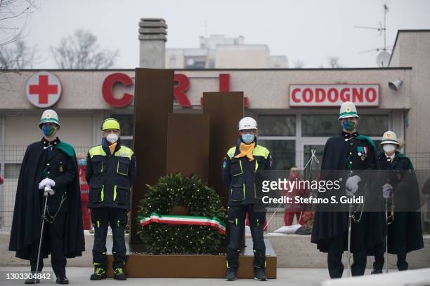 General view of a memorial for the victims of coronavirus will be inaugurated in Codogno on February 21, 2021 in Codogno, Italy. A memorial for the...