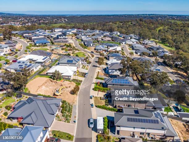 aerial view of new wealthy homes in adelaide foothills - adelaide stock pictures, royalty-free photos & images