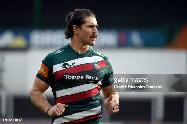 Kobus van Wyk of Leicester Tigers looks on during the Gallagher Premiership Rugby match between Leicester Tigers and Wasps at Welford Road on...