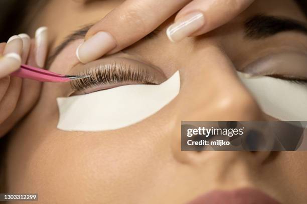 lash lamination treatment in the salon - eyelash stock pictures, royalty-free photos & images
