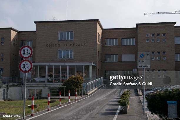 General view of Codogno Hospital on February 21, 2021 in Codogno, Italy. A memorial for the victims of coronavirus will be inaugurated in Codogno, on...