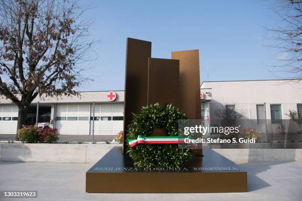 General view of memorial for the victims of coronavirus will be inaugurated in Codogno on February 21, 2021 in Codogno, Italy. A memorial for the...