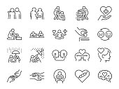 Empathy line icon set. Included the icons as cheer up, friend, support, emotion, mental health, and more.