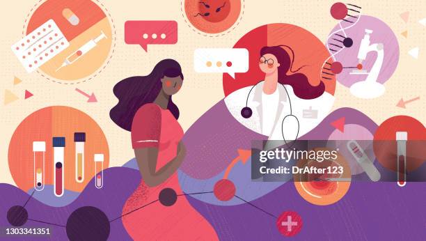 stockillustraties, clipart, cartoons en iconen met in vitro bevruchting concept - vrouwelijke dokter