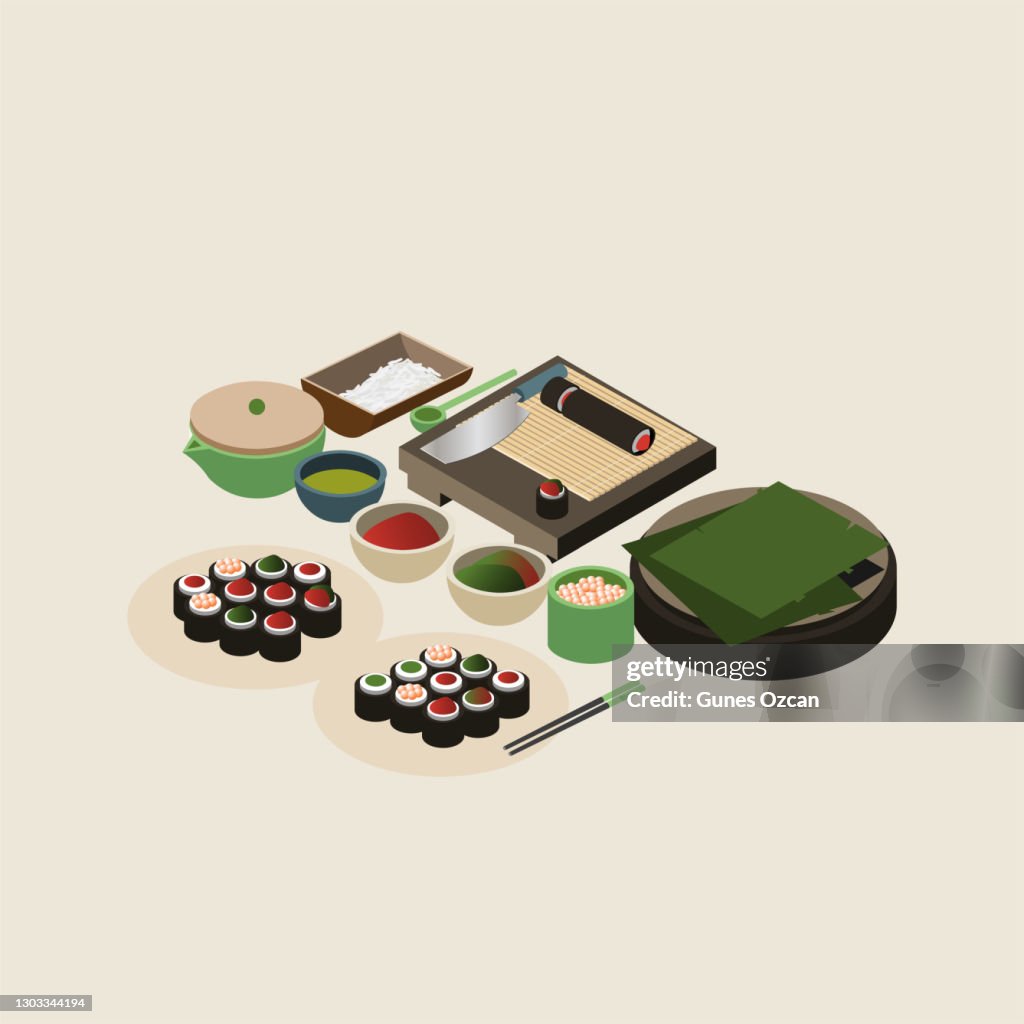 Isometric Maki Sushi Making