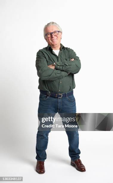 senior man on white background - old person on white background stockfoto's en -beelden