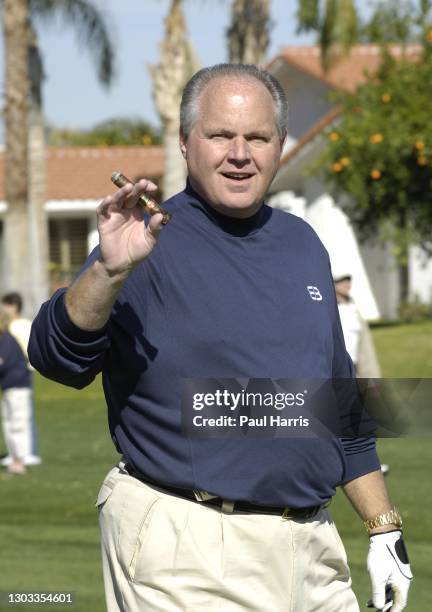 Conservative talk show host Rush Limbaugh wearing a Cochlear Ear implant Participates in the 47th Annual Bob Hope Chrysler Classic Pro Am January 18,...