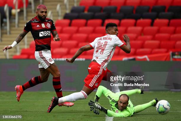 Gabriel Barbosa of Flamengo scores a goal during a match between Flamengo and Internacional as part of 2020 Brasileirao Series A at Maracana Stadium...