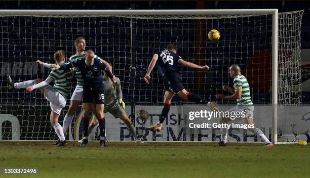 Jordan White of Ross County scores his team's first goal during the Ladbrokes Scottish Premiership between Ross County and Celtic at Global Energy...