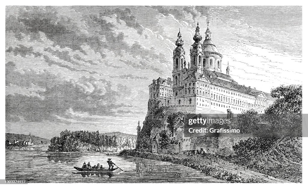 Melk Benedictine Abbey at Melk Austria with river Danube 1863