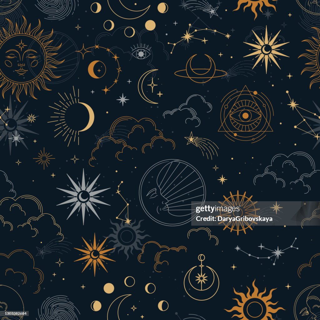 Star Pattern Magic Vector Magic Seamless Pattern With Constellations Sun Moon Magic Eyes ...