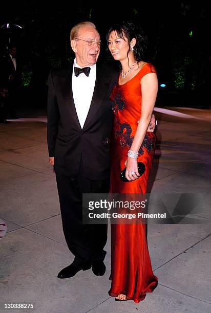 Rupert Murdoch and Wendi Murdoch during 2005 Vanity Fair Oscar Party - Arrivals at Mortons in Los Angeles, California, United States.