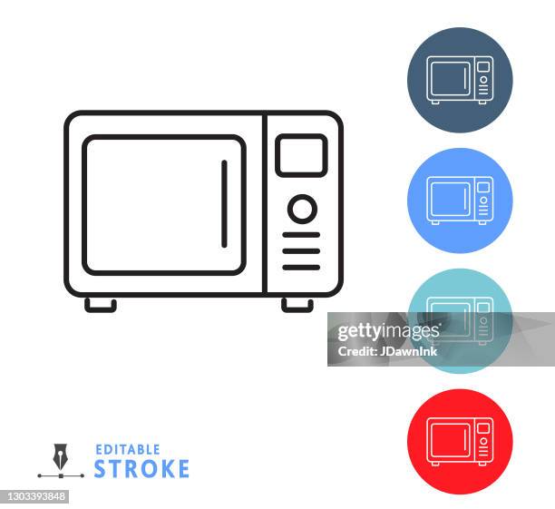 küche und kochen mikrowelle dünne linie icon - editierbarstrich - microwave stock-grafiken, -clipart, -cartoons und -symbole