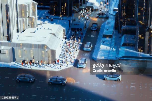 coches autónomos genéricos en la calle - driverless cars fotografías e imágenes de stock