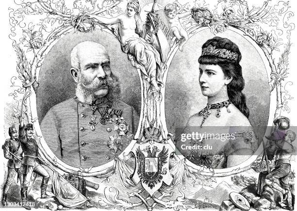 kaiser franz josef i. von österreich und kaiserin elisabeth von österreich - kaiser stock-grafiken, -clipart, -cartoons und -symbole