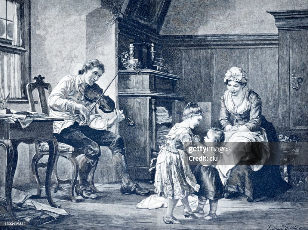 First dance class, father plays the violin for his children