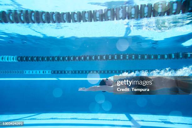 un nadador haciendo un inicio de espalda - backstroke fotografías e imágenes de stock