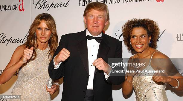 Melania Trump, Donald Trump and Lucia Rijker during 13th Annual Elton John AIDS Foundation Oscar Party Co-hosted by Chopard - Arrivals at Pacific...