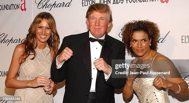 Melania Trump, Donald Trump and Lucia Rijker during 13th Annual Elton John AIDS Foundation Oscar Party Co-hosted by Chopard - Arrivals at Pacific...