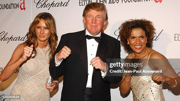 Melania Trump, Donald Trump and Lucia Rijker during 13th Annual Elton John AIDS Foundation Oscar Party Co-hosted by Chopard - Arrivals at Pacific...