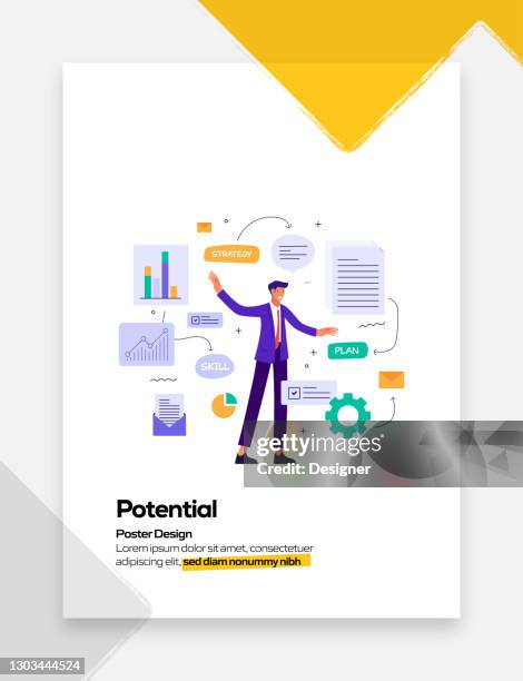 ilustraciones, imágenes clip art, dibujos animados e iconos de stock de diseño plano de concepto potencial para carteles, cubiertas y banners. ilustración vectorial de diseño plano moderno. - informe de progreso