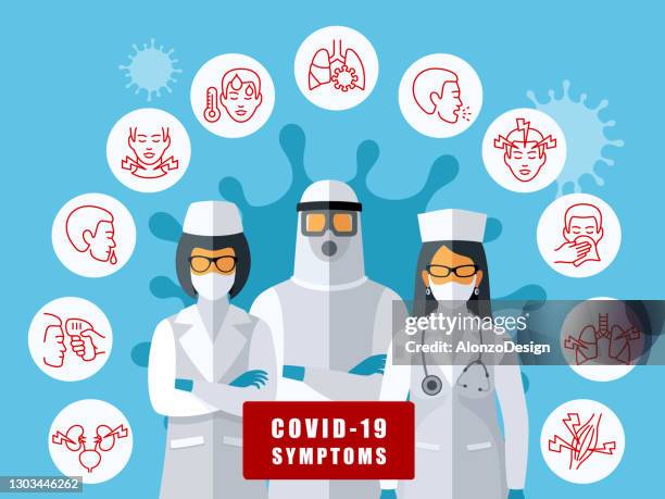 coronavirus symptoms poster with icon set. covid-19. - sore throat stock illustrations