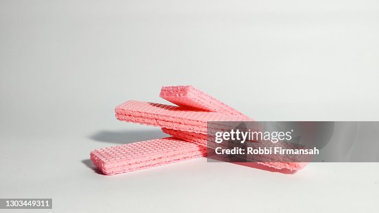 Stack of Strawberry Wafers On White Background Stack of Strawberry Wafers On White Background