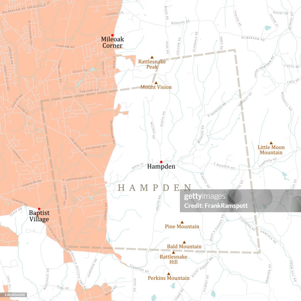 MA Hampden Town Vector Road Map