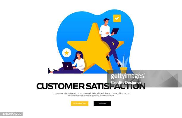 customer satisfaction concept vector illustration for website banner, advertisement and marketing material, online advertising, business presentation etc. - customer support icon stock illustrations