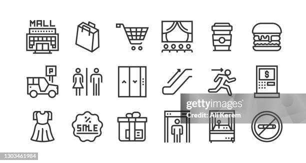 shopping mall line icon set - mall shopping stock illustrations