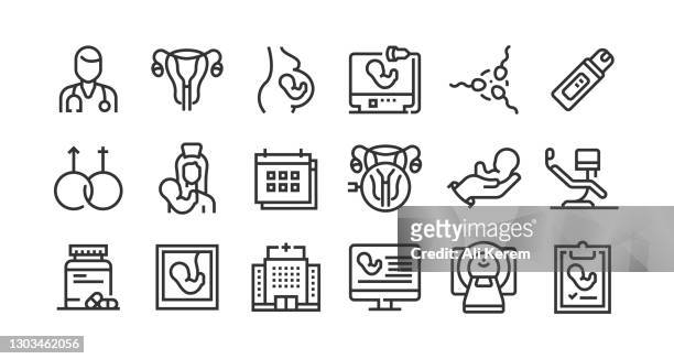 stockillustraties, clipart, cartoons en iconen met gynecologist line icon set - artificial insemination