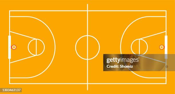 isolated aerial view of a basketball court - basketball hoop white background stock illustrations
