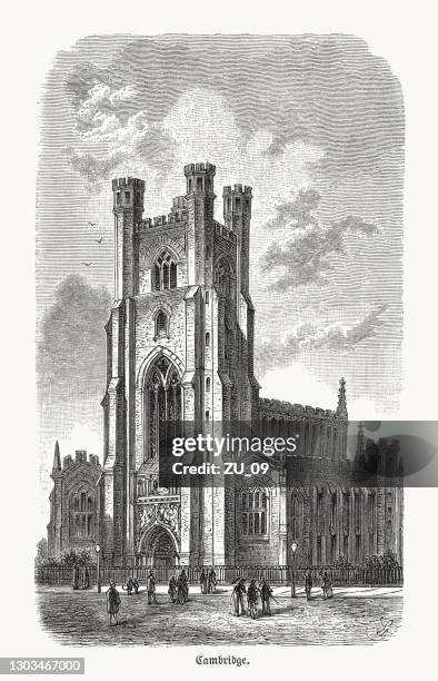 illustrations, cliparts, dessins animés et icônes de church of st mary the great à cambridge, angleterre, gravure sur bois, publié en 1893 - xiiième siècle