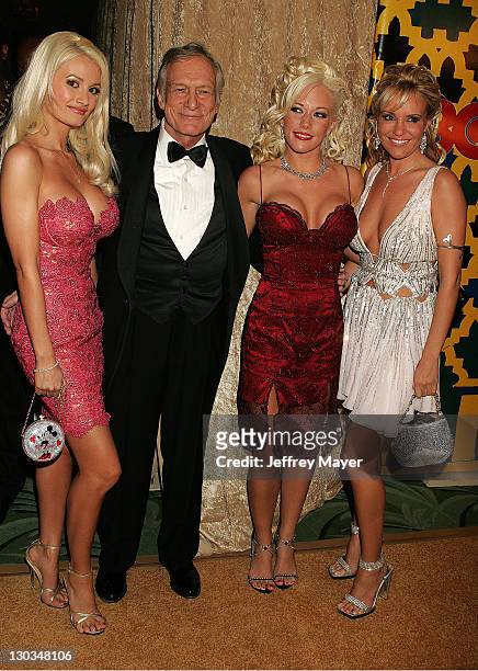 Hugh Hefner and Playmates during HBO Post Award Reception Celebrating The 62nd Annual Golden Globe Awards - Arrivals at Griff's Restaurant in Beverly...